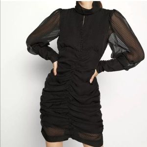 🆕House of Harlow 1960 Black Ruched Metallic Lurex Dress balloons sleeves Sz 6,8